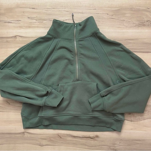 Better Together Tops - Women's Olive Half-Zip Funnel Neck Pullover Hoodie